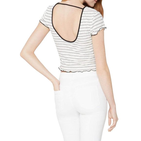 NWOT BCBGeneration Crew Neck Short Sleeve Striped Knit Baby Tee, Size Large - Picture 2 of 10